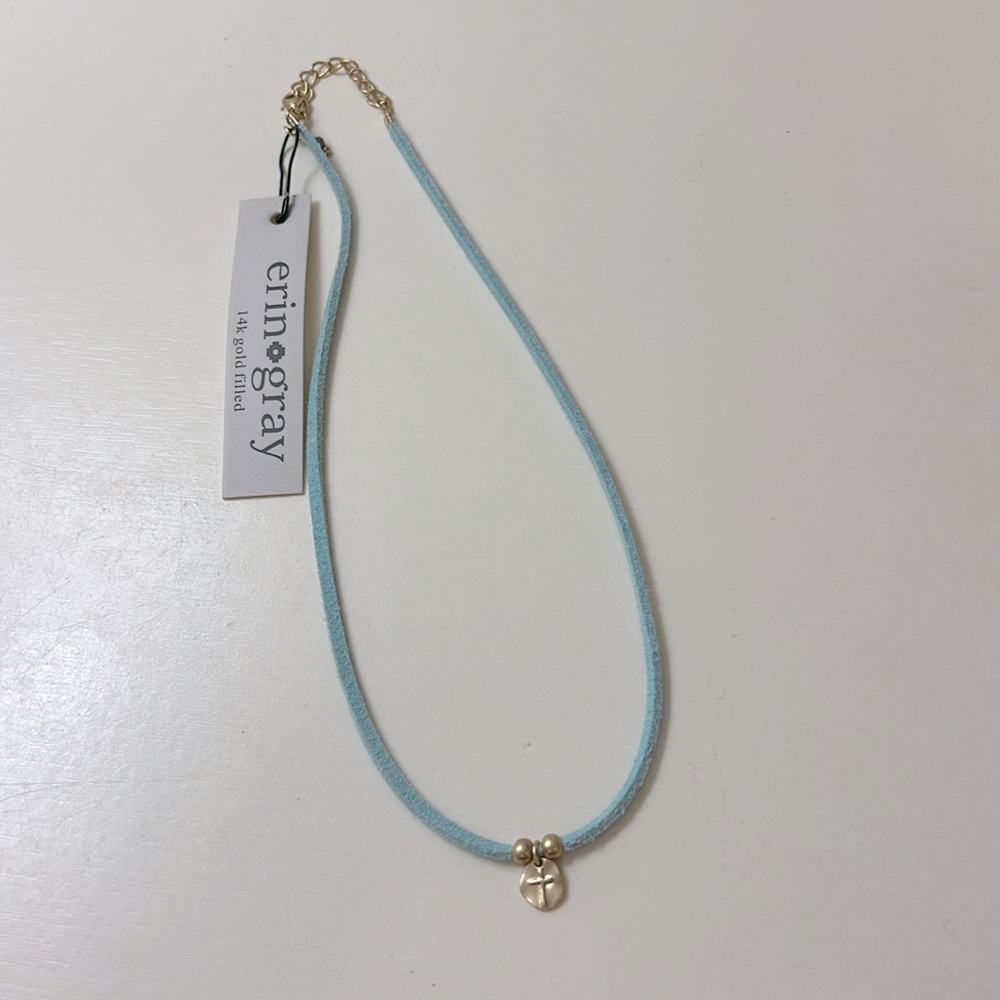 Erin Gray Suede Cross Necklace in Sky Blue